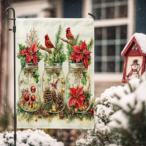 Bandiere verticali da giardino con agrifoglio di Natale, stella di Natale, cortile, cortile, 30,5 x 45,7 cm, double face, per esterni, con stampa natalizia e scritta in lingua inglese