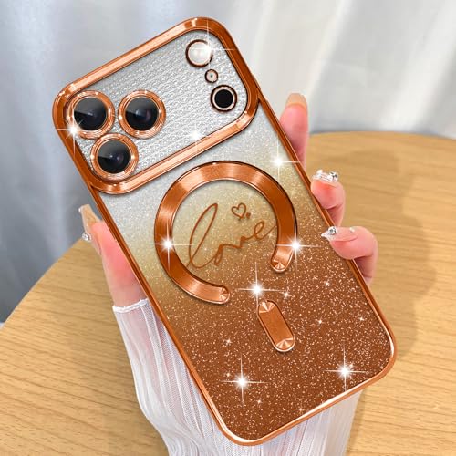 Image of ZIYE Magnetic Case Designed for iPhone 17 Pro Glitter Case-Orange