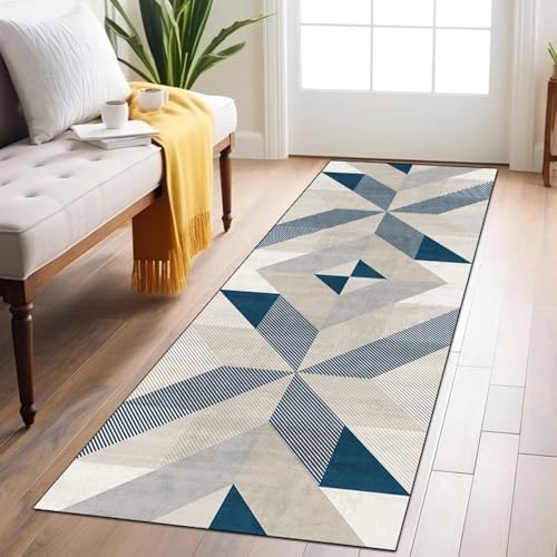 Alfombra de pasillo azul estilo retazos para decorar la entrada de casa 3