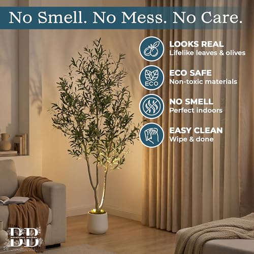 BOUNTIFUL BOUGHS 7FT Artificial Olive Tree with White Pot, Moss & USB LED - Realistic Fake Indoor Potted Plant for Home, Bedroom, Office & Living Room Decor by BOUNTIFUL BOUGHS - Image 5