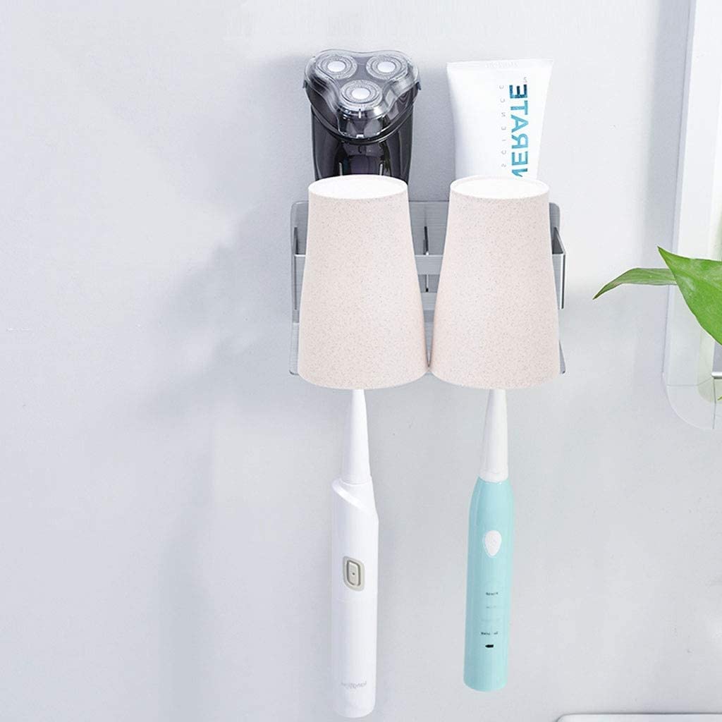 Habiba Multifuncional Soporte para cepillos de Dientes montado en la Pared Accesorios autoadhesivos Taza Baño Agujeros Multiusos Soporte para cepillos de Dientes Ahorro de Espacio