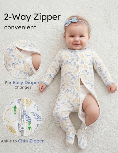 Image of Yoofoss Baby Pajamas 100% Organic Cotton Baby Sleepers for Newborn 0-3 3-6 6-9 Months Boys Girl Clothes 3pcs Footed PJs