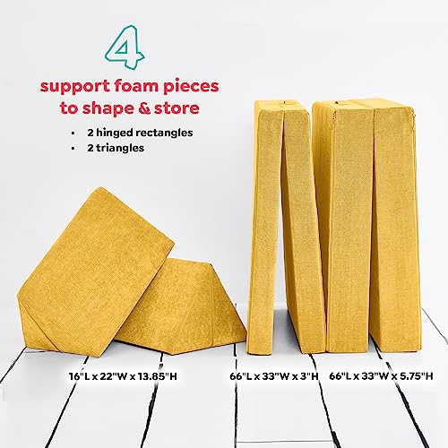 Yourigami Kids and Toddler Play Couch, Convertible Folding Sofa, Durable Foam Modular Design, Sunflower Yellow XL