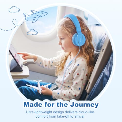 Image of AILIHEN I35 Kids Headphones for School with Mic, 93dB Safe Volume, Lakeblue | Wired On Ear Headphones for Girls Boys, 3.5mm Foldable Lightweight for Classroom Chromebook, Laptop, Computer, Tablet