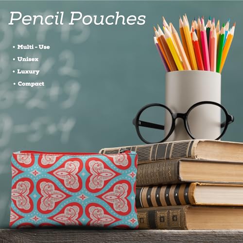 Image of VISMIINTREND Red Hearts Print Flat Pouch - Stylish Storage for Travel and School