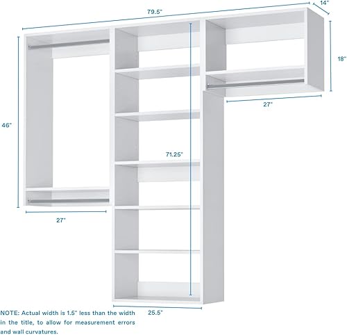 Miniatura 3 de Kit de armario con barras y estantes para colgar, sistema de armario esquinero, estantes de armario, organizadores de armario y estantes de
