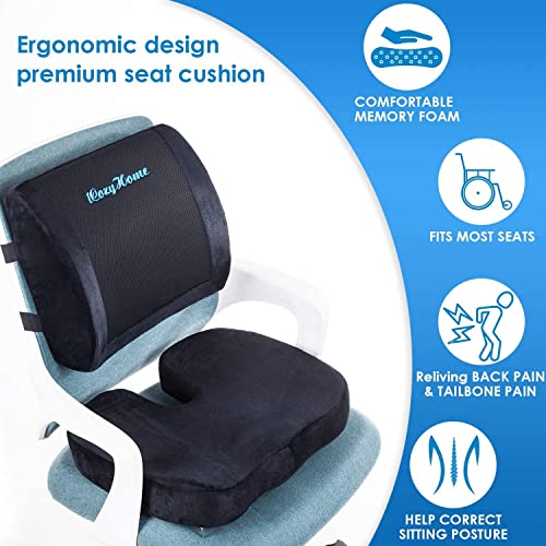 Icozyhome Coccyx Lumbar Support Pillow For Office Desk Chair Memory Foam Car Seat Cushion & Orthopedic Back Pillow For Sitting Help Tailbone Pain, Sciatica And Pressure Relief, Washable Cover #TOP3