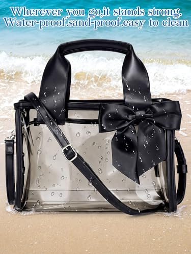 Sac de plage transparent Aliceset avec bandoulière amovible et nœud noir pour femme - 7