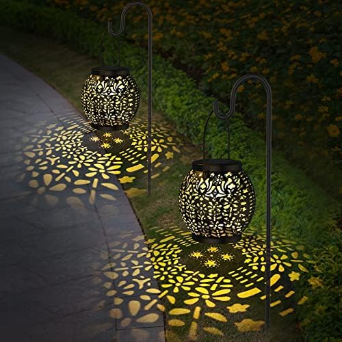 2 Pack Solar Lanterns for The Garden - Outdoor Hanging Garden Solar Lights, IP54 Waterproof, Long Working Time, Vintage Garden Ornaments for Yard Garden Patio Lawn Fence
