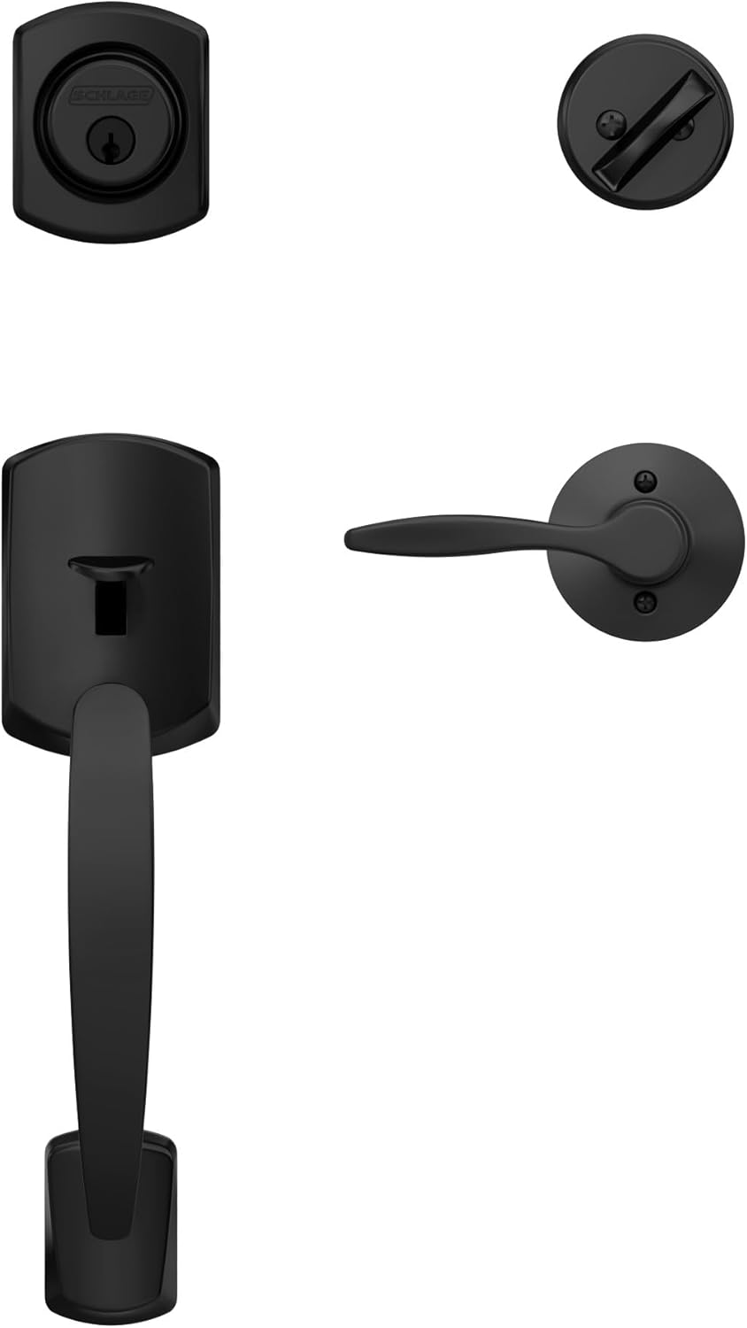 Matte Black Single Cylinder Deadbolt Entry Door Handleset