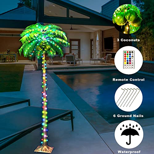 5Ft Led Lighted Palm Trees Color Changing, Artificial Palm Trees Lights With Coconuts For Outdoors, Light Up Tropical Palm Tree Indoor For Pool Beach Yard Summer Party Home Hawaiian Tiki Bar Decor #TOP4