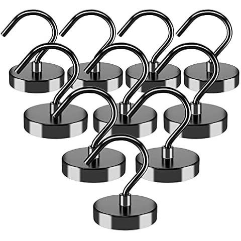 10 Pack Black Magnetic Hooks, 100 lbs+ Super Strong Magnet Hooks, Magnetic Hooks Heavy Duty, Neodymium Magnet with Hook for Hanging, Fridge Magnet Hooks for Cruise, Grill, Garage, Kitchen, Workplace Cover
