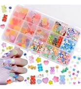 editTime 200PCS Kawaii Colorful Resin Acrylic 3D Gummy Bear Multi-sized Heart Star Nail Charms wi...