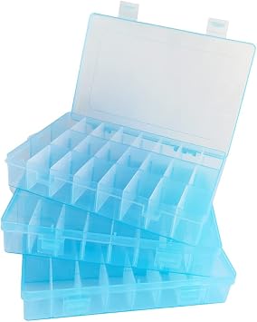 Grid Clear Plastic Storage Box,3 Pcs Jewelry Earring Tool Container 24 Grids with Adjustable Dividers for Beads,Earring,Screws and Small Craft Items Blue