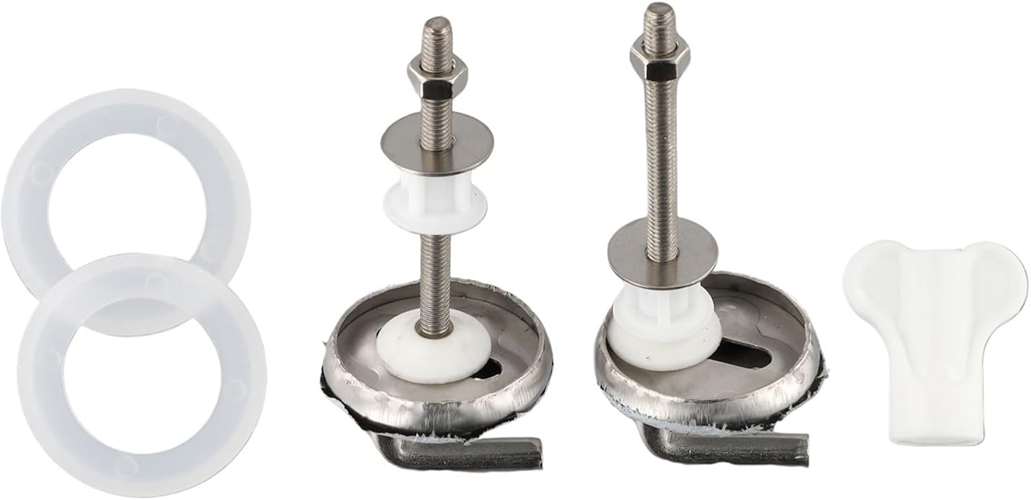 Toilet Seat Hinges Replacement, Stainless Steel WC Fixing Kit for Back To Wall Fittings, Lid Repair Parts with Adjustable Nylon Washer Set, Resistant Heavy