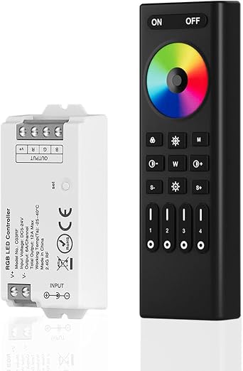 SEZO 2.4G RF RGB Controller Kit C03RF Controller & RC03RFB 4-Zone Wireless Remote Control Group Control Multiple Color Modes for 5050 FCOB RGB LED Strips