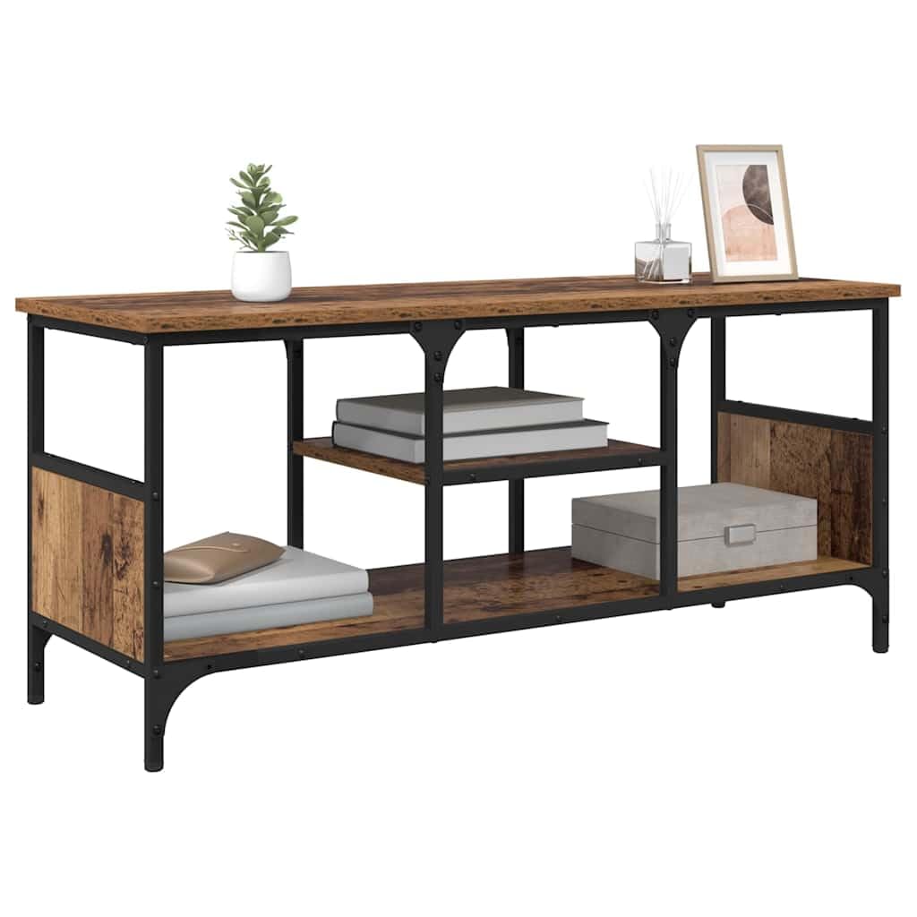 Mobile porta TV in legno vecchio con struttura in metallo nero 100 x 35 x 45 cm, 3 scaffali, supporto robusto per soggiorno, consolle salvaspazio con mensole e ripiani per organizzare