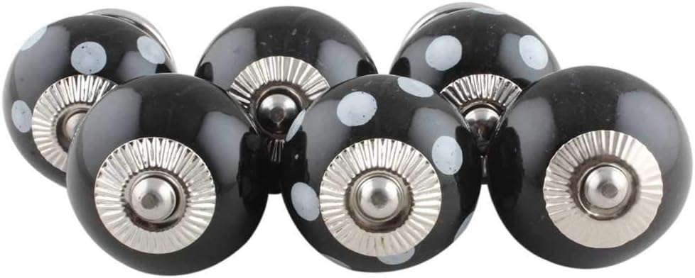 Indian Shelf 6 Pack Black and White Ceramic Dotted Round Knobs Decorative Pulls for Kitchen Cabinets Drawers and Dressers