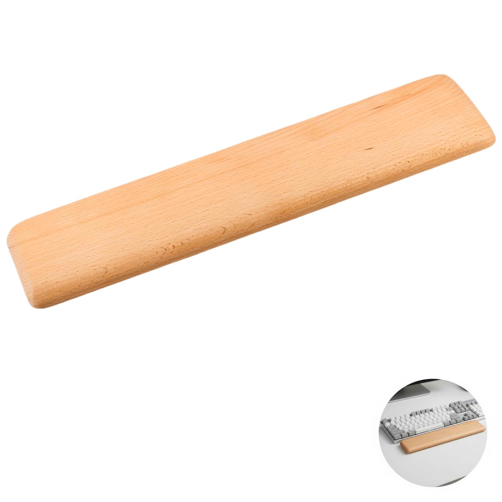 Tastatur-Handgelenkauflage aus Buchenholz, 36 cm ergonomische Handballenauflage für 87-Tasten mechanische Tastaturen, Vollholz, rutschfest, für Gaming, Home und Büro, glatte Oberfläche