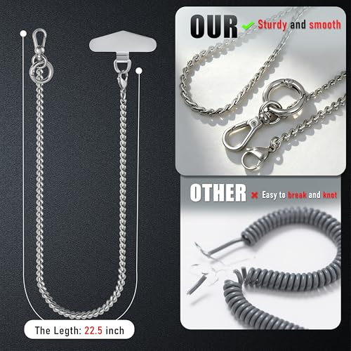 Image of ROCONTRIP Silver Anti Theft Phone Lanyard Pants Chain Heavy Duty Detachable Anti Drop Phone Strap with Metal Tether Tab for iPhone Wallet Key Outdoor Hiking Cycling