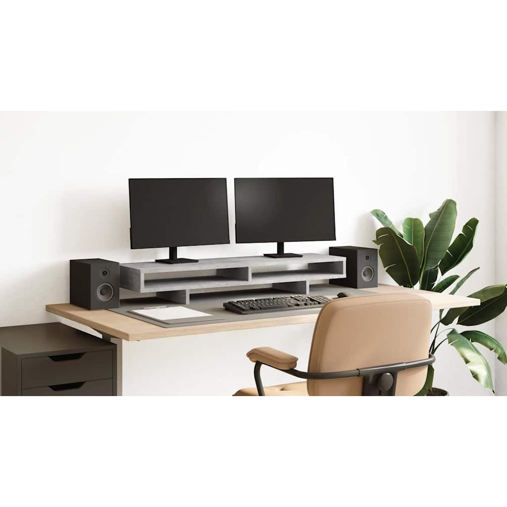 vidaXL Supporto Monitor Grigio Cemento 100x27x15cm Legno Massello Pino, Supporto per Monitor Doppio, Supporto per Monitor Regolabile, Supporto per Monitor per Computer