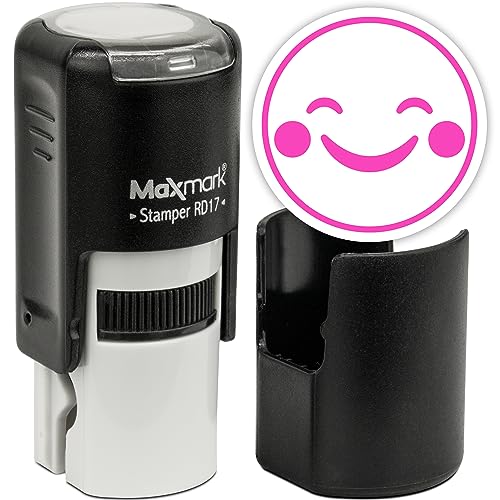 MaxMark Round Self Inking Emoji Stamp - Happy - Pink Ink