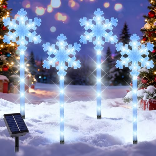 4 Piezas Luces Solares Navideñas para Camino,Luces Navidad Exterior Solares,Decoración Navidad Exterior Impermeable,Adornos Navideños para Interior Patio,Balcón