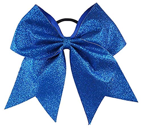 Glitter Cheer Bows - Cheerleading Softball Gifts For Girls And Women Team Bow With Ponytail Holder Complete Your Cheerleader Outfit Uniform Strong Hair Ties Bands Elastics By Kenz Laurenz (1) (Blue) #TOP27