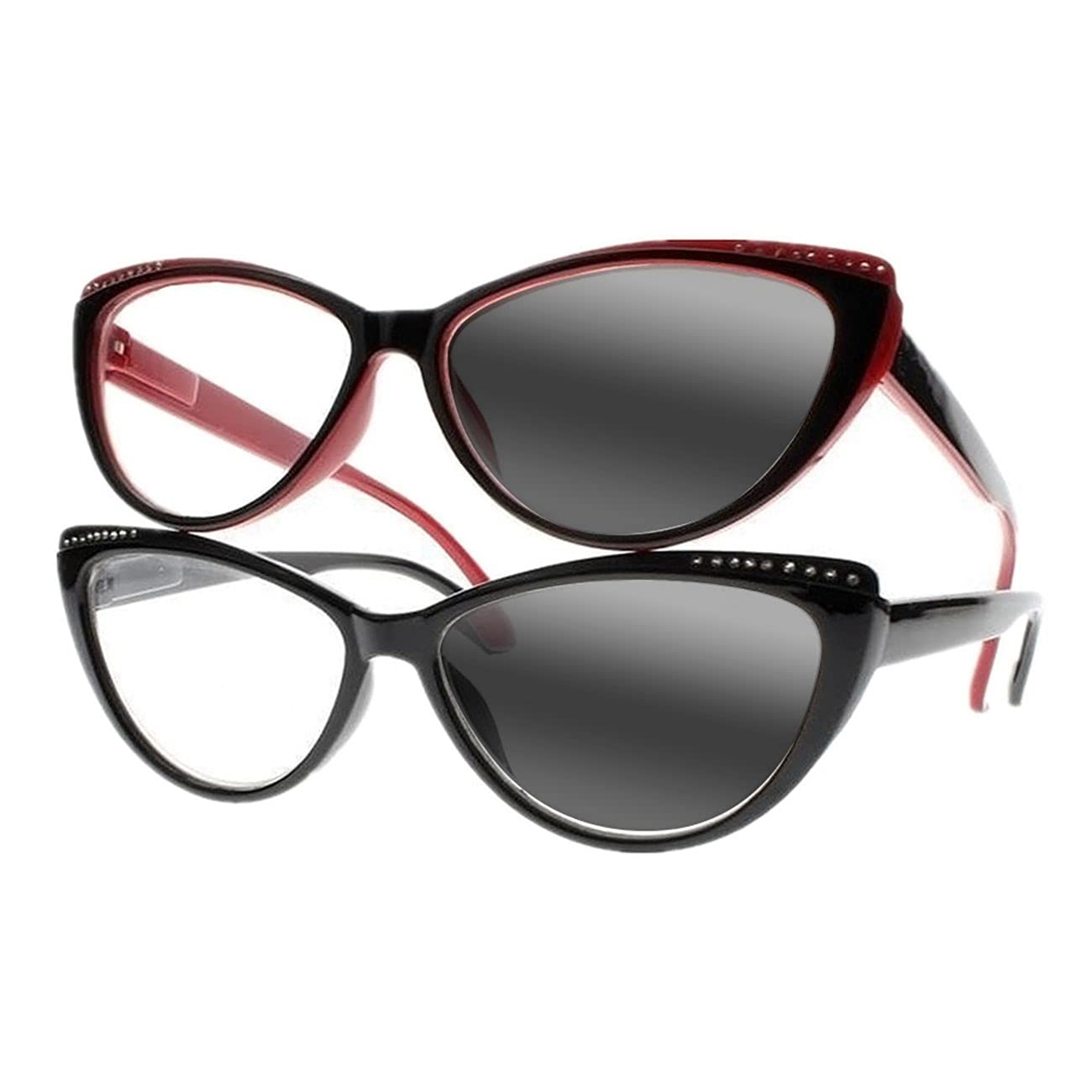 2 Colors Women's Cat Eye Transition Photochromic UV400 Reading Glass +0.25 0.5~+6.00 (Set of 2 Colors, 6.00)