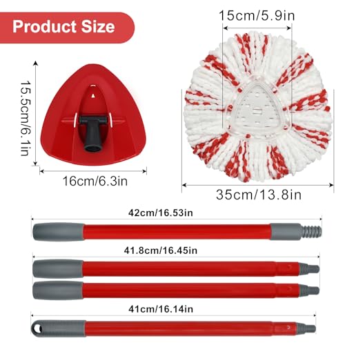 Image of Mop Replacements Heads &Handle and Base Combo Set Compatible with Ocedar EasyWring Spin Mop Refills , 2 Microfiber Head Replace, 4-Section Iron Stick 30-58in and 1 Base