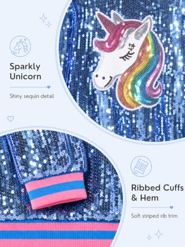 Image of WELAKEN Unicorn Sequin Jacket for Girls Kids Toddler Sparkle Zipper Bomber Jacket with Pockets