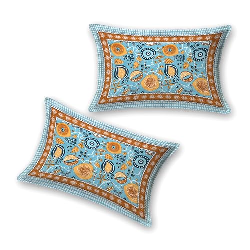 Image of India 100% Pure Cotton Jaipuri Printed Double Bedsheet with 2 Pillow Covers | Traditional Sanganeri Floral Design | Soft Breathable Fabric | King Size Bedsheet for Bedroom (Kaya56)