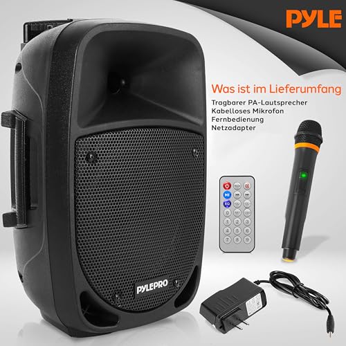 Pyle PA Lautsprecher, 1200W Bluetooth Lautsprecher, Tragbare Musikbox mit Akku & Mikrofon, Karaoke Maschine für Party, Events, Terrasse, Outdoor, USB, SD, AUX, LED-Anzeige, EQ