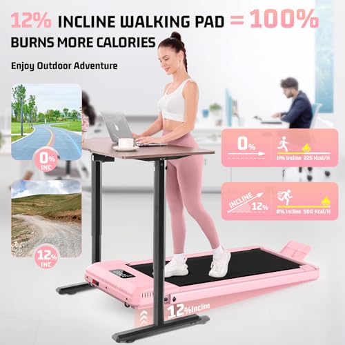 Image of FUNMILY Upgrade Walking Pad Folding Treadmill with 12% /15% Incline & Handle Bar, 3.5HP Foldable Under Desk Compact Treadmills for Home /Office /Gym, 400+lb Capacity, Shock Absorption