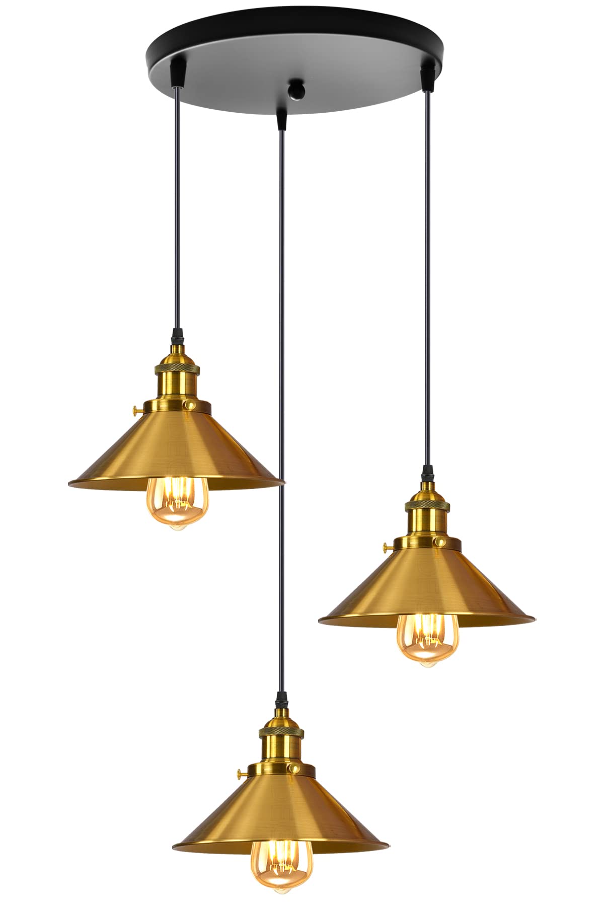 iDEGU 3 Luces Lámpara Colgante Vintage Lámpara de Techo Industrial E27 Iluminación Colgante de Interior de Metal Lámparas de Araña para Comedor, Salon, Cocina, Dormitorio, Café (Dorado, Redondo)