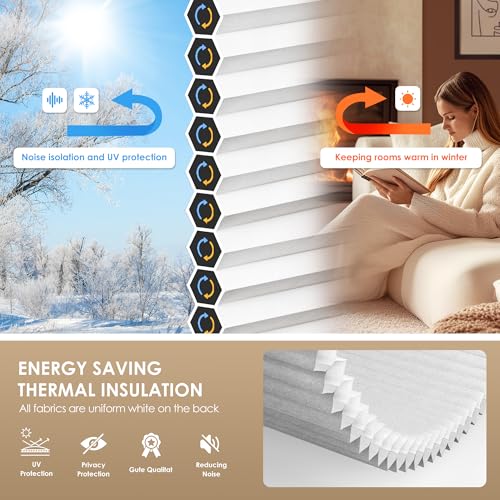 Image of LazBlinds No Drill Cordless Cellular Shades, 29 inch W x 64 inch H, Grey
