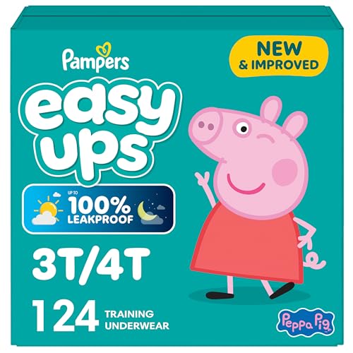 Easy Ups Girls & Boys Potty Training Pants, Size 3T-4T, 124 Count, Peppa Absorbent Training Underwear, Up to 100% Leakproof Day and Night, Hypoallergenic (Packaging May Vary)