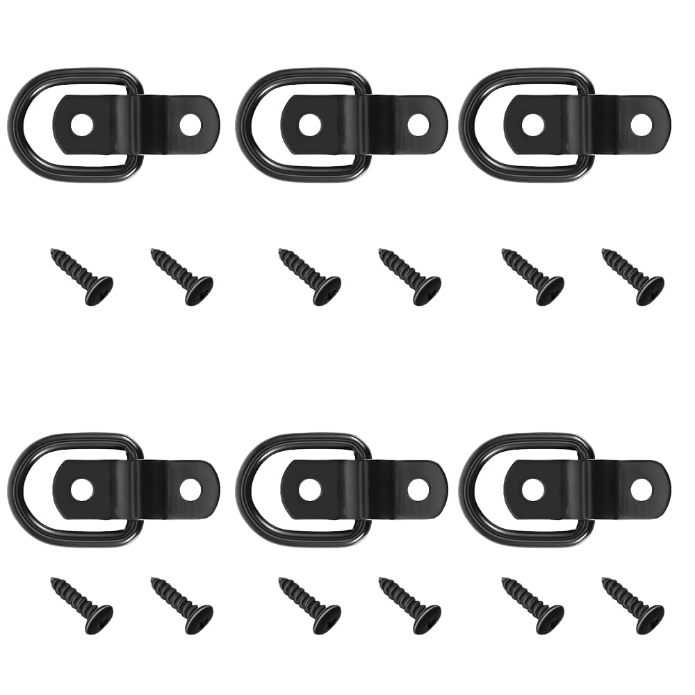 6 Pack D Ring Tie Down Anchor Set, Stainless Steel Mount Rings with Screws, Heavy Duty Cargo Securement for Trailer, Truck, Boat, Van or Kayak Anchor Point