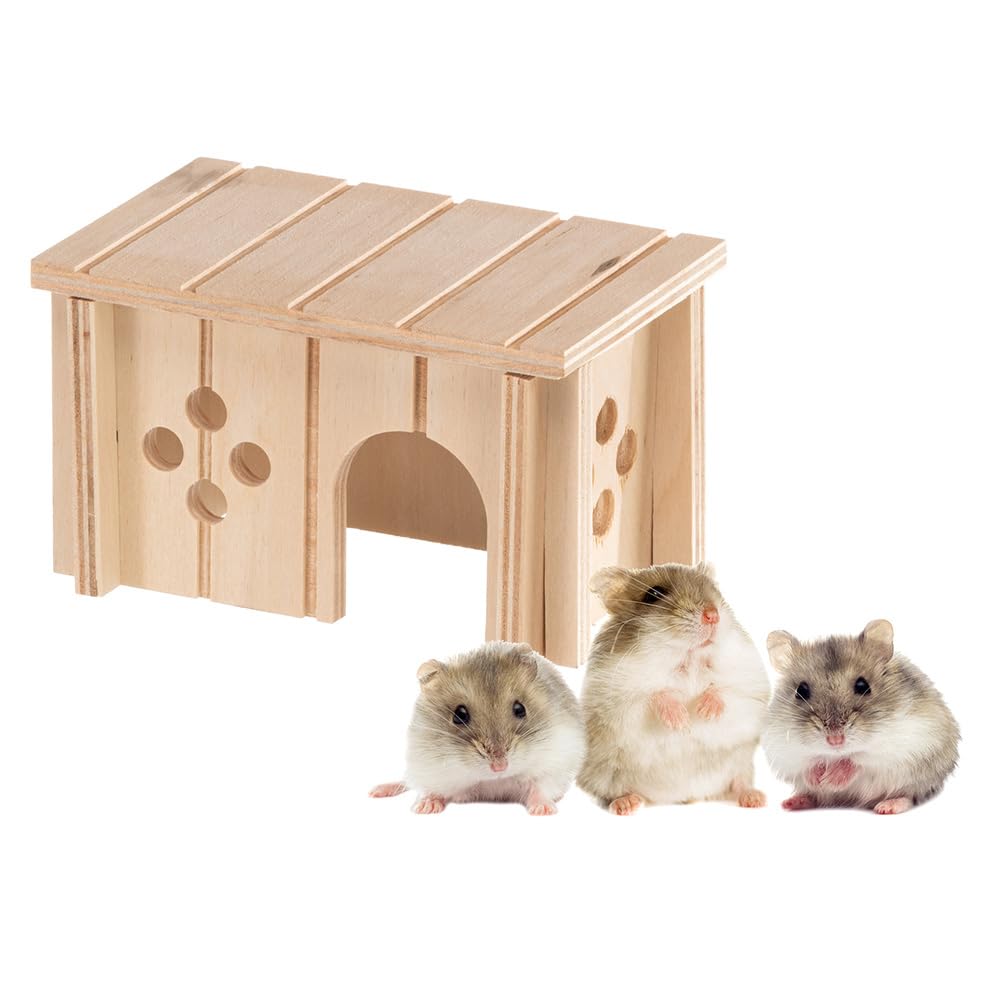Ferplast Wooden House for Hamsters, Gerbils & Mice SIN 4641, FSC® Certified Wood, Ventilation Window, Tool-Free Assembly, 12.5 x 7.5 x H 7 cm, Size XS