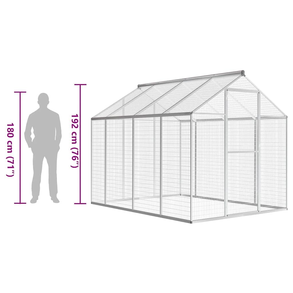 Aviario exterior de aluminio, 178 x 242 x 192 cm, transitable con rejilla y techo, adecuado para conejos, cobayas, animales pequeños, recinto de jardín exterior, establo estable para roedores