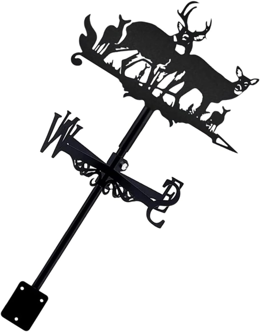 Deer Weathervane Metal Wind Vane Outdoor Garden Decor Patio Stake Wind Direction Indicator Weather Vane for Lawn and Roof Mount