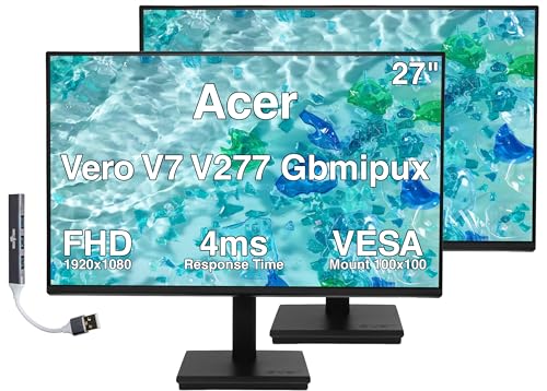 Image of Acer Vero V7 V277 Gbmipux 27 inch FHD LCD Monitor with 4ms Response Time, Anti-Glare, VESA Mount (100mm), Displayport, HDMI & Dockztorm USB Port Expander, Black Color (UM.HV7AA.G10) 2 Pack