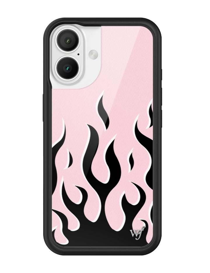 Image of Wildflower Cases - Compatible with iPhone 16 | Protective Black Bumper, 6.5ft Drop Test Certified, Women Owned Small Business | Trendy Aesthetic Fire y2k 2016 | Flames - Pink & Black