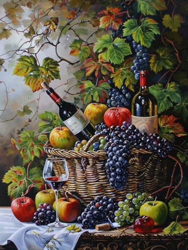 Diamond Painting Fruits et Vin Rouge 90x120cm | Kit Broderie Diamant Complet