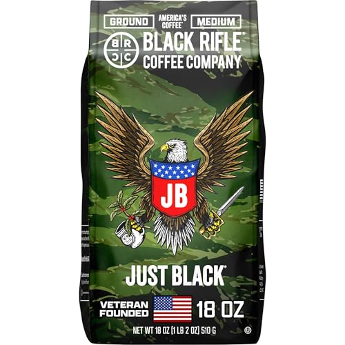 Black Rifle Coffee Company Just Black, 18oz Bag, Ground Coffee Medium Roast - Roasted Blend Made from Arabica Beans - Colombian & Brazilian Beans - Veteran Founded & American Made