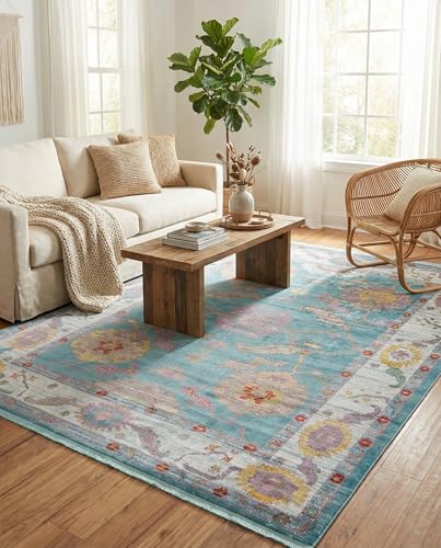 Tapete decorativo rectangular 8'2 x 10' azul aqua miniatura 1