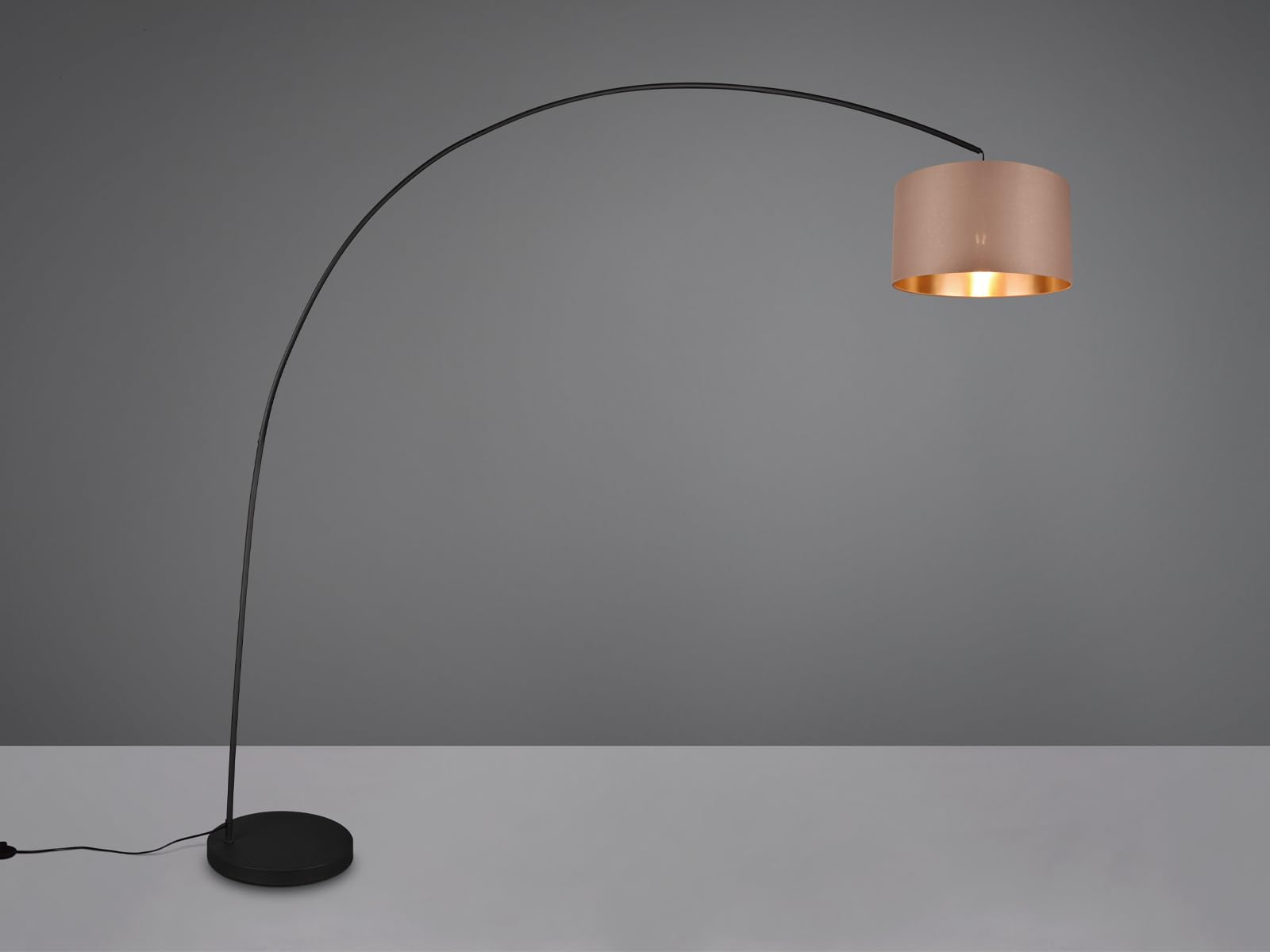 meineWunschleuchte Bogenleuchte Metall Schwarz Stoff Lampenschirm Taupe, 210cm hoch