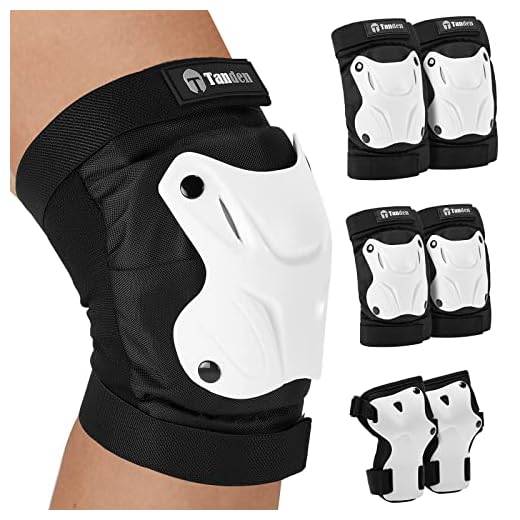 Tanden Skating Protective Gear Adult Knee and Elbow Pads Wrist Guards for Roller Skating Skateboarding, Skate Pads Adult Knee Pads for Men Women White