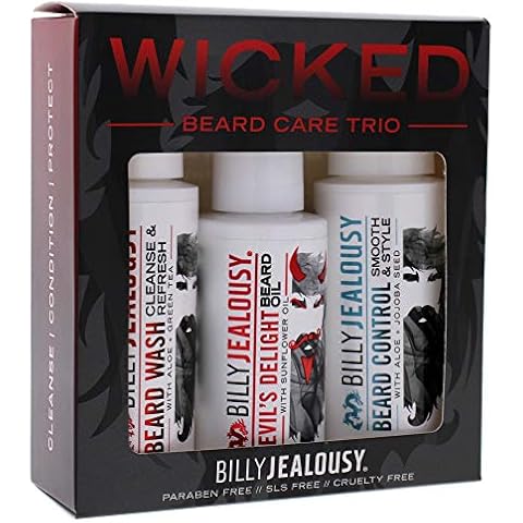 Billy Jealousy Wicked Beard Trio Kit with Beard Wash, Leave-In Beard Control and Devil’s Delight Beard Oil to Cleanse, Nourish, Soften & Strengthen your Facial Hair Cover