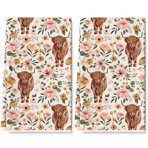 AnyDesign Boho Floral Highland Cow Kitchen Dish...